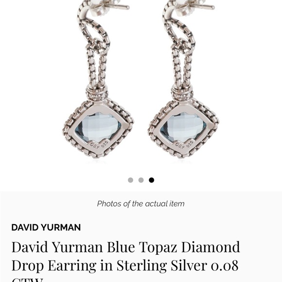 David Yurman Blue Topaz Diamond Elegant Silver and  Drop Earrings - Picture 3 of 6